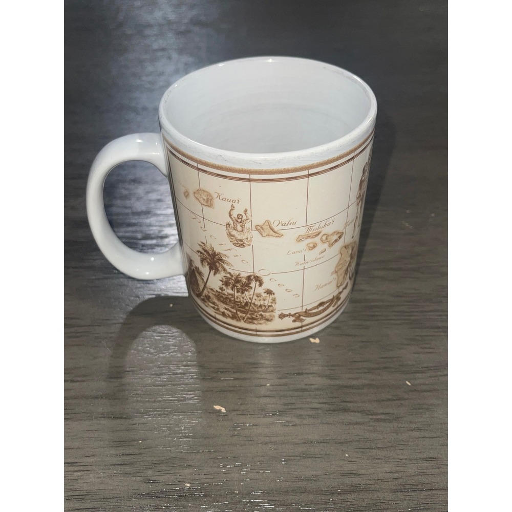 Island Heritage White Coffee Mug Hawaiian Islands Vintage Map 1997 Ceramic